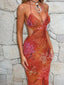 Sling Lace Up Maxi Floral Dress Pink 2 / S