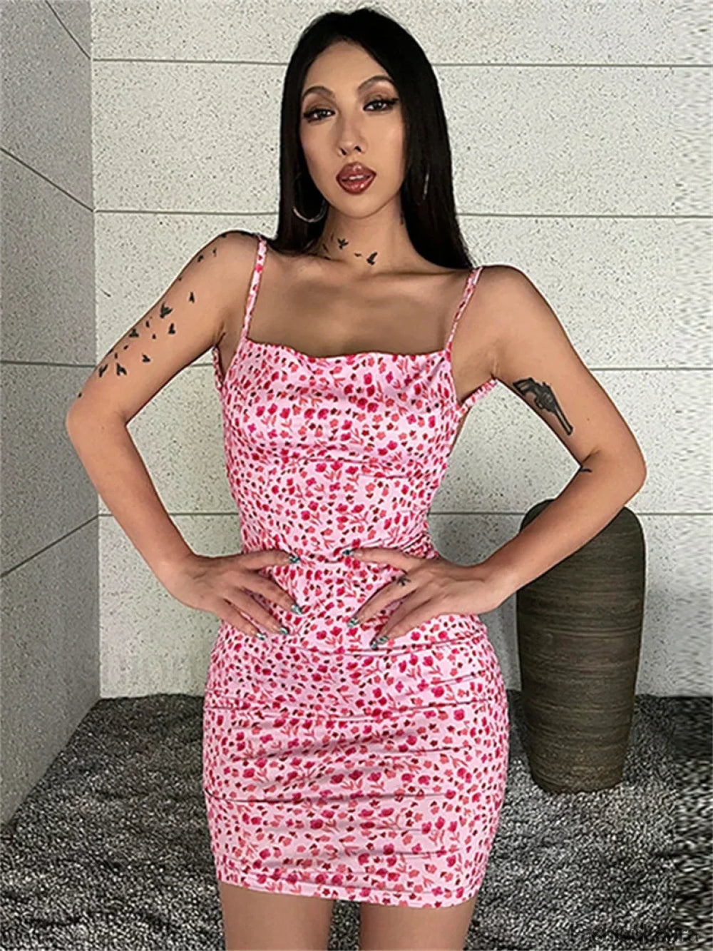 Sling Wrap Bodycon Floral Dress