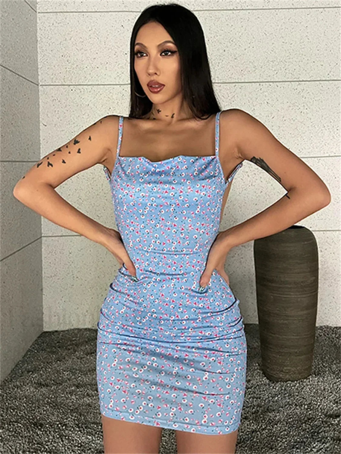 Sling Wrap Bodycon Floral Dress
