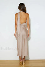 Slinky Open Back Charming Halter Satin Dress