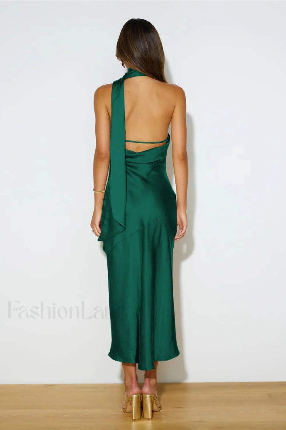 Slinky Open Back Charming Halter Satin Dress