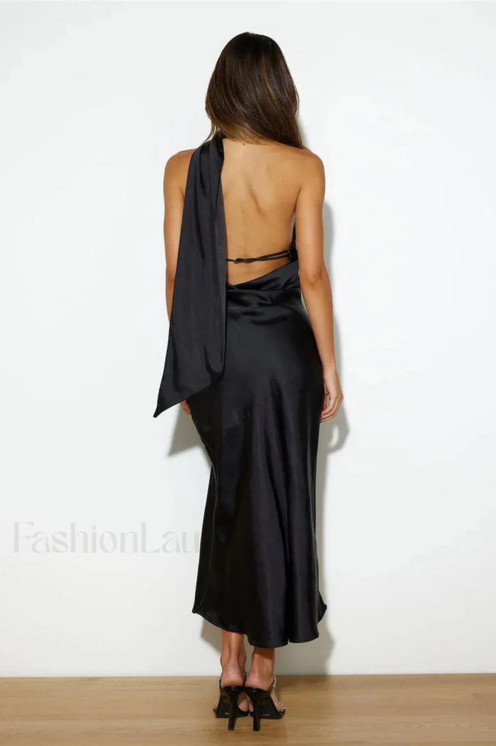 Slinky Open Back Charming Halter Satin Dress