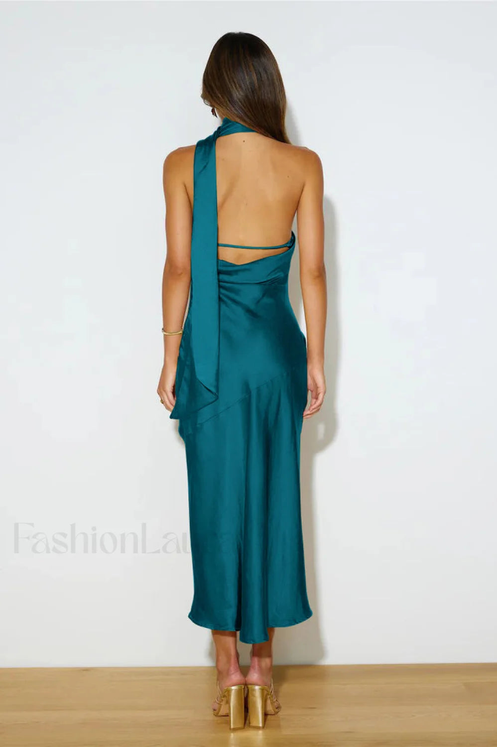Slinky Open Back Charming Halter Satin Dress M / 1# Main image