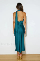 Slinky Open Back Charming Halter Satin Dress M / 1#
