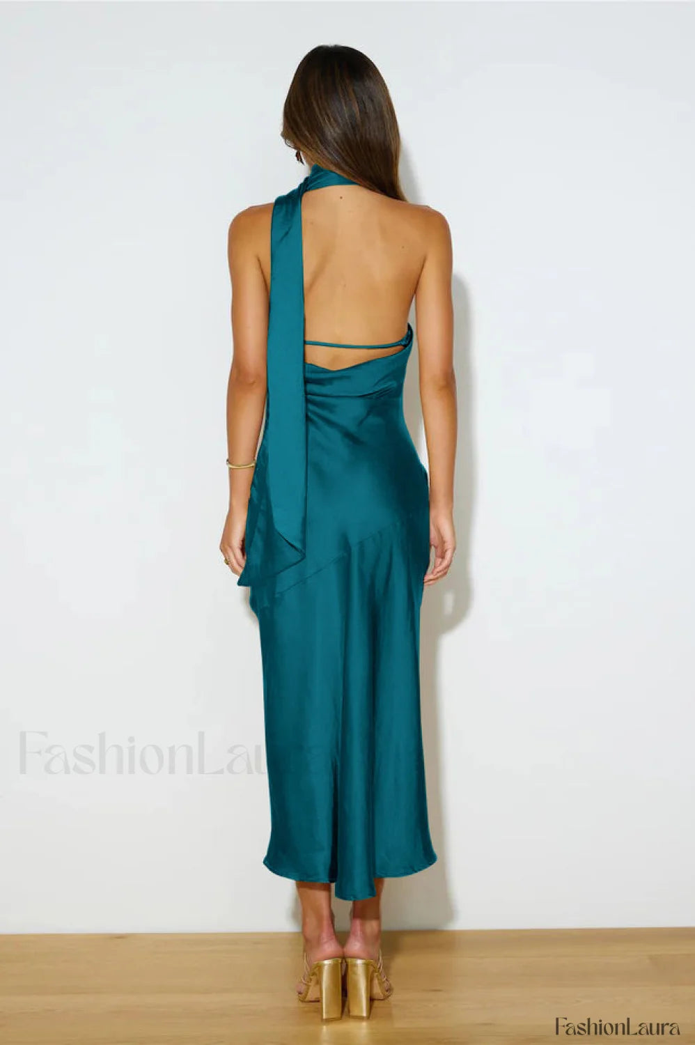 Slinky Open Back Charming Halter Satin Dress M / 1#