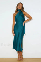 Slinky Open Back Charming Halter Satin Dress S / 1#