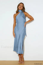Slinky Open Back Charming Halter Satin Dress S / 4#
