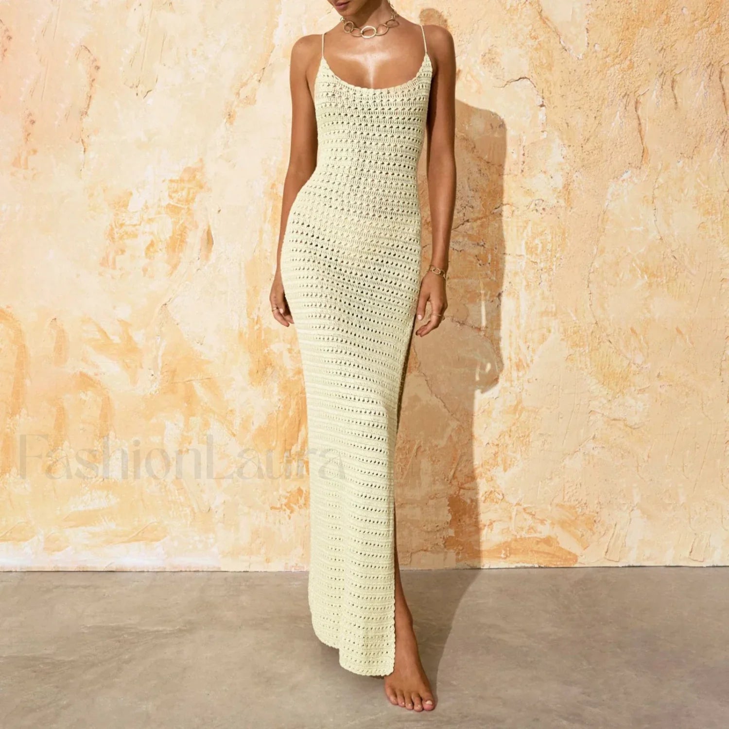 Slit Bodycon Knit Maxi Cover Up Yellow / S