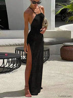 Slit Cut Backless Cover Up Black / S