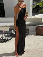 Slit Cut Backless Cover Up Black / S