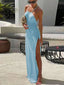Slit Cut Backless Cover Up Light Blue / S