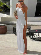 Slit Cut Backless Cover Up WHITE / S