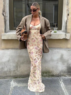 Slit Flower Suspender Maxi Dress