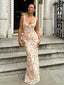 Slit Flower Suspender Maxi Dress Apricot / S
