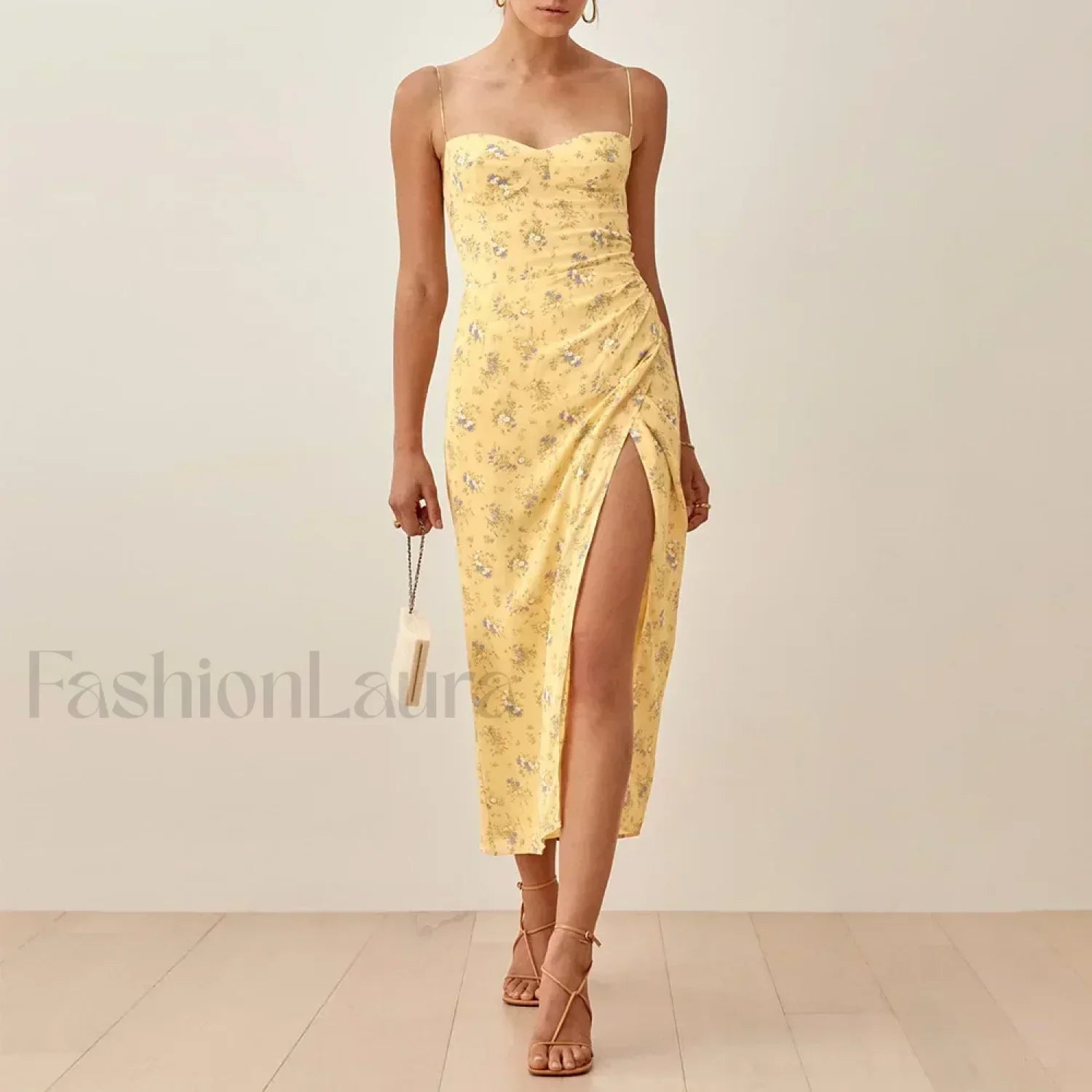 Slit Spaghetti Chiffon Floral Dress Main image