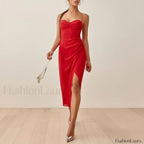 Slit Spaghetti Chiffon Floral Dress red / S