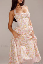 Small Fragrant Casual Printed Halter Strap Mini Floral Dress