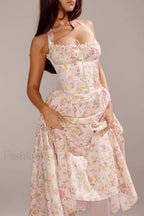 Small Fragrant Casual Printed Halter Strap Mini Floral Dress