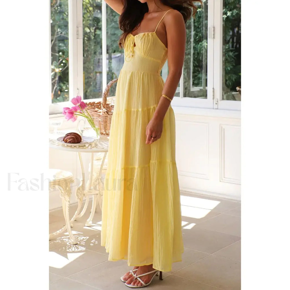 Smocked Bow Front Midi Dress