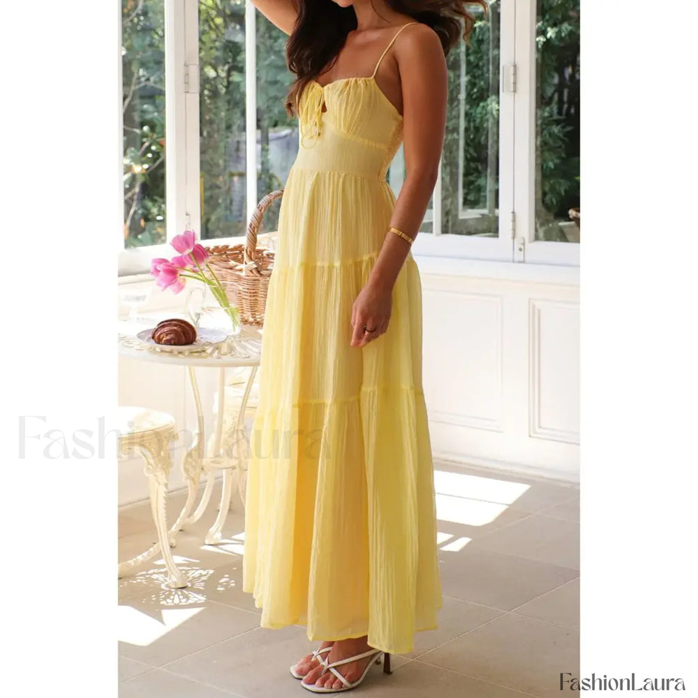 Smocked Bow Front Midi Dress