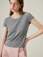 Soft Wool Lace Up Summer Grey T Shirt GRAY / XS
