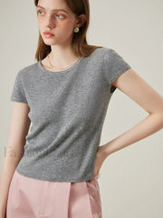 Soft Wool Lace Up Summer Grey T Shirt GRAY / XS