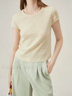 Soft Wool Lace Up Summer Grey T Shirt Oatmeal color / XS
