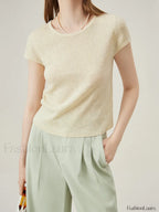Soft Wool Lace Up Summer Grey T Shirt Oatmeal color / XS