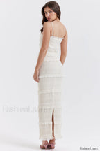 Solana Ivory Sequin Charming Pleat Maxi Dress