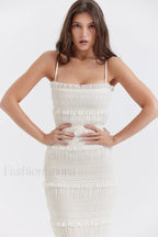 Solana Ivory Sequin Charming Pleat Maxi Dress