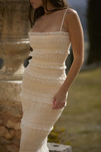 Solana Ivory Sequin Charming Pleat Maxi Dress