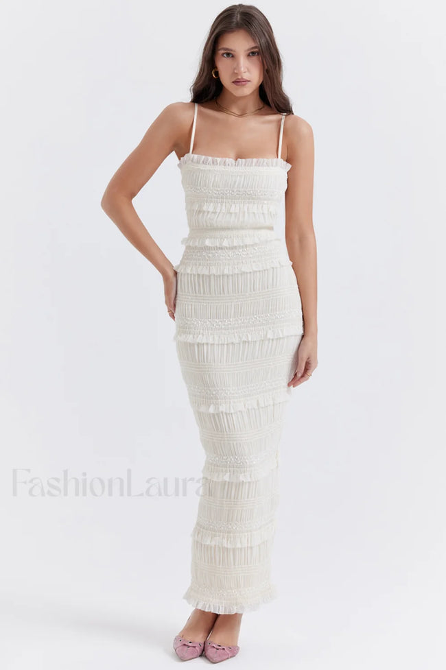 Solana Ivory Sequin Charming Pleat Maxi Dress XS / Ivory Main image