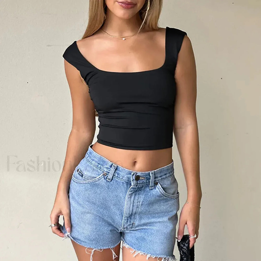 Solid Back Tie Up Crop Top Black / S