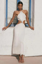 Solid Backless Halter Bodycon Work Dress