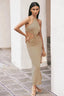 Solid Backless Halter Bodycon Work Dress 卡其 / S