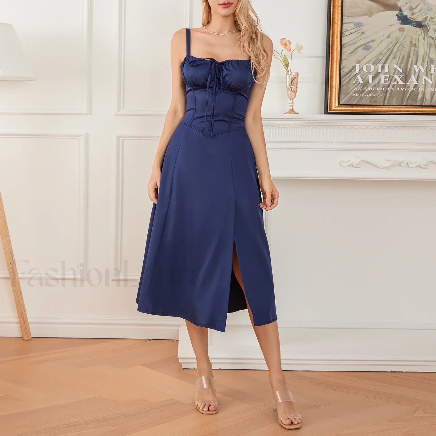 Solid Bandage A Line Midi Dress