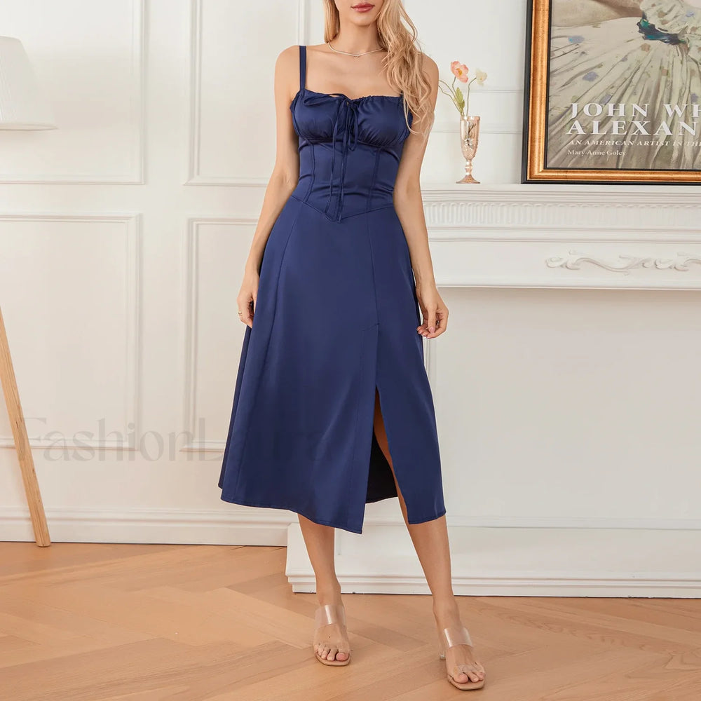 Solid Bandage A Line Midi Dress