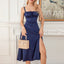 Solid Bandage A Line Midi Dress Blue / S