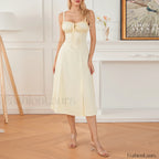 Solid Bandage A Line Midi Dress Yellow / S