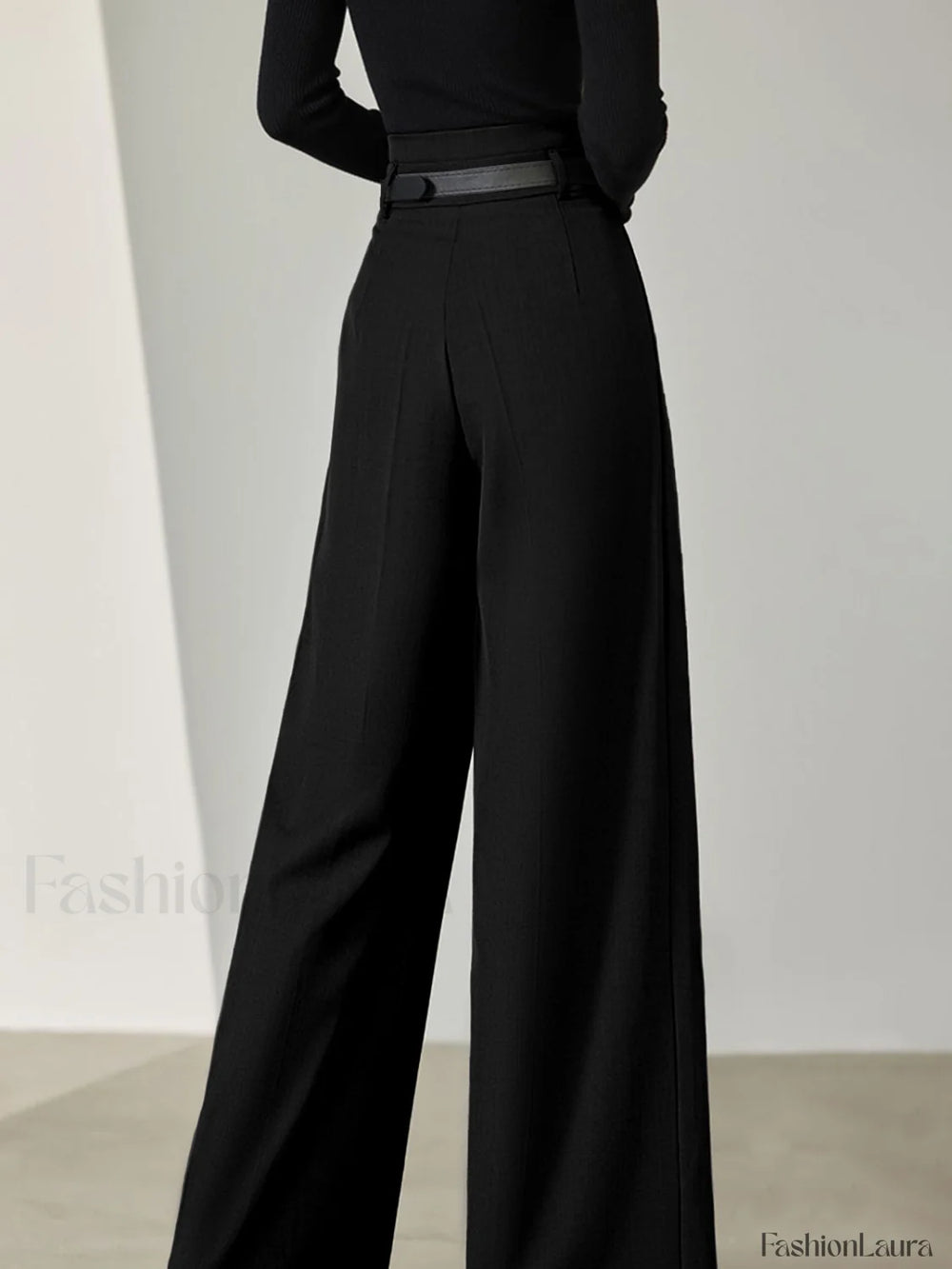 Solid Belted Pleated Wide Leg Pants Pants