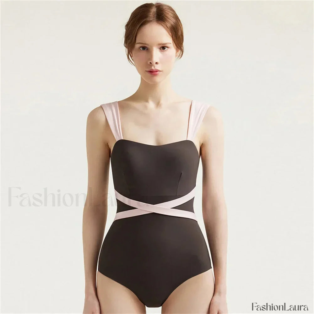 Solid Black Open Back One Piece brown / M