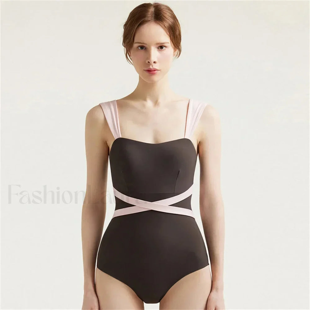 Solid Black Open Back One Piece brown / M