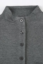 Solid Buttoned High Collar Bodycon A Line Work Dress