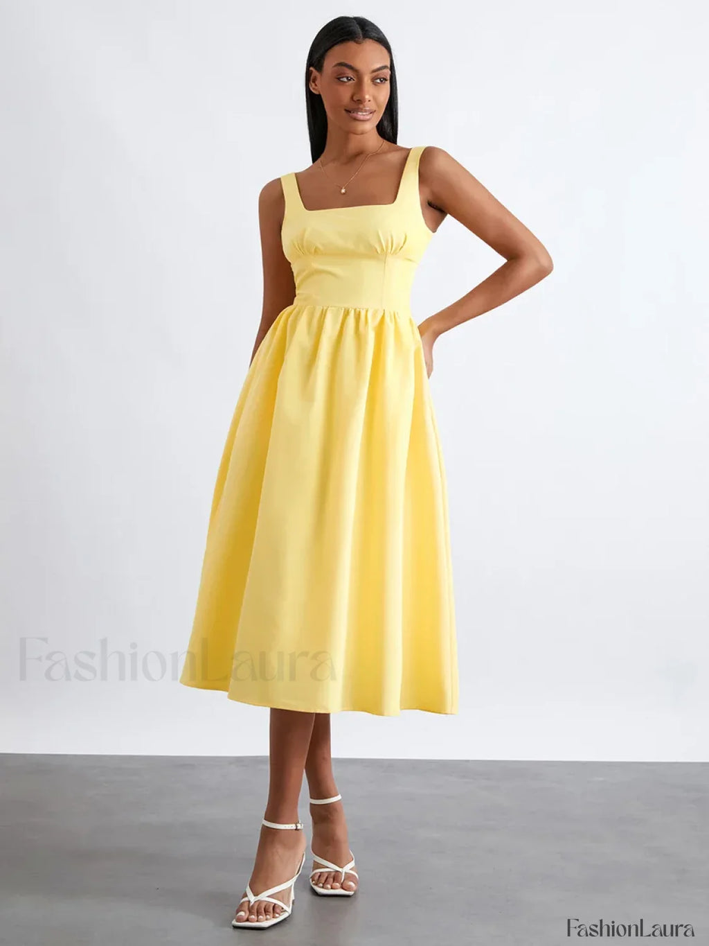 Solid Cami High Waist Midi Dress