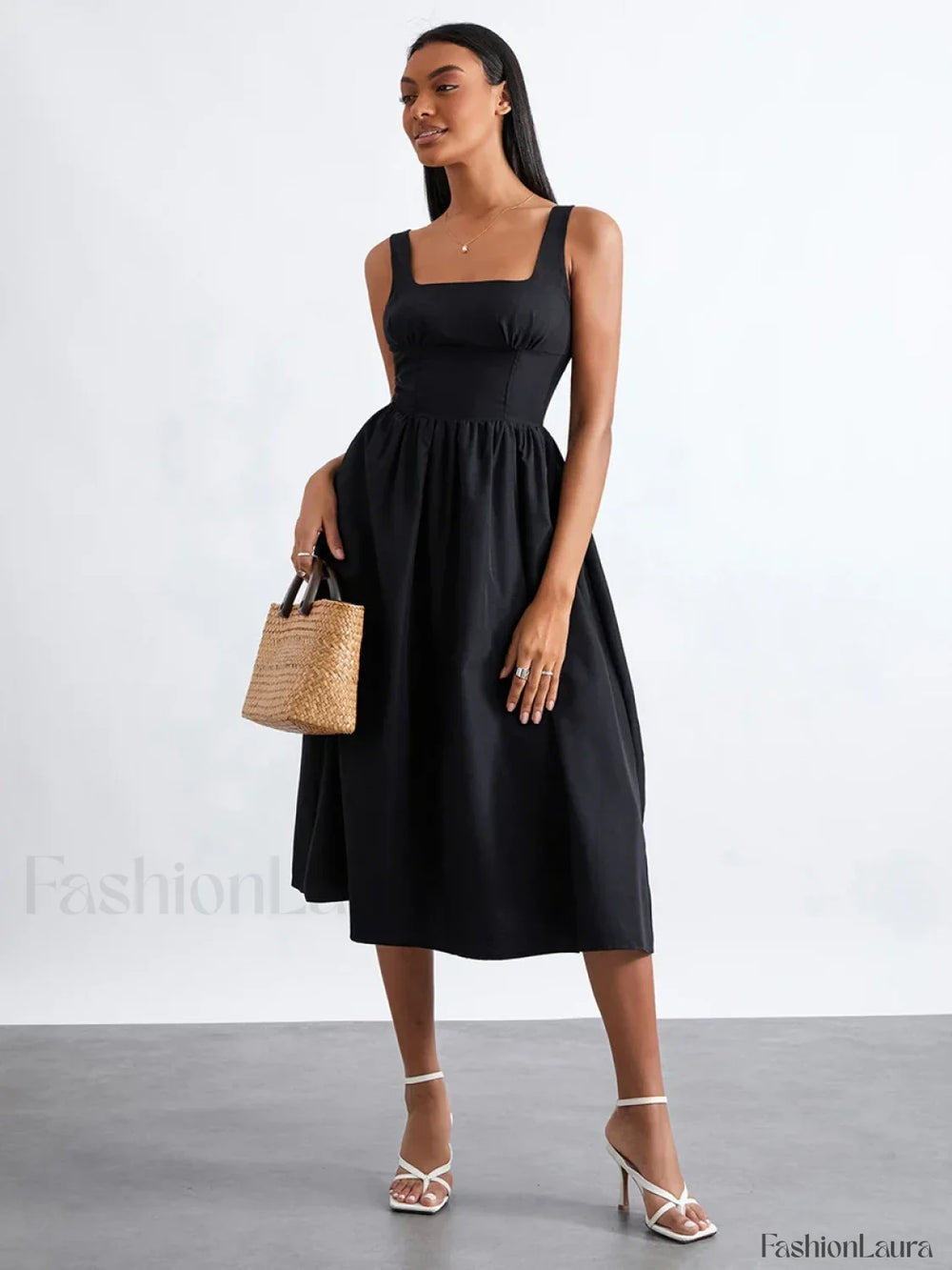 Solid Cami High Waist Midi Dress