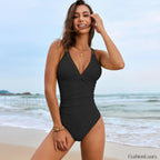 Solid Color Conservative One Piece Black / S