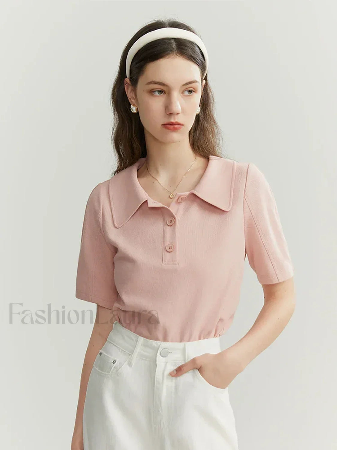 Solid Color Cotton Polo Collar T-Shirt Secondary image