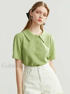 Solid Color Cotton Polo Collar T Shirt