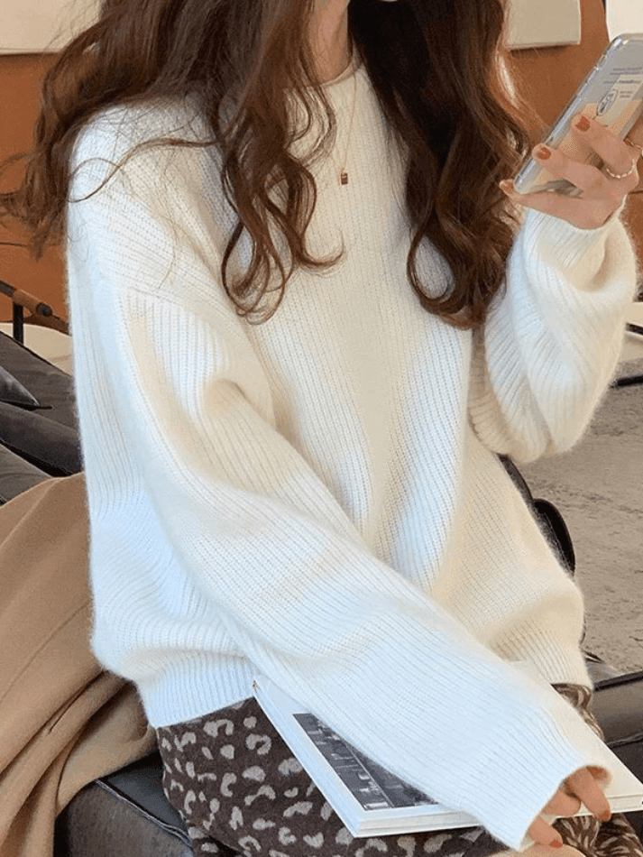 Solid Color Crew Neck Pullover Sweater Sweaters