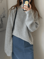 Solid Color Crew Neck Pullover Sweater Gray / ONE SIZE Sweaters